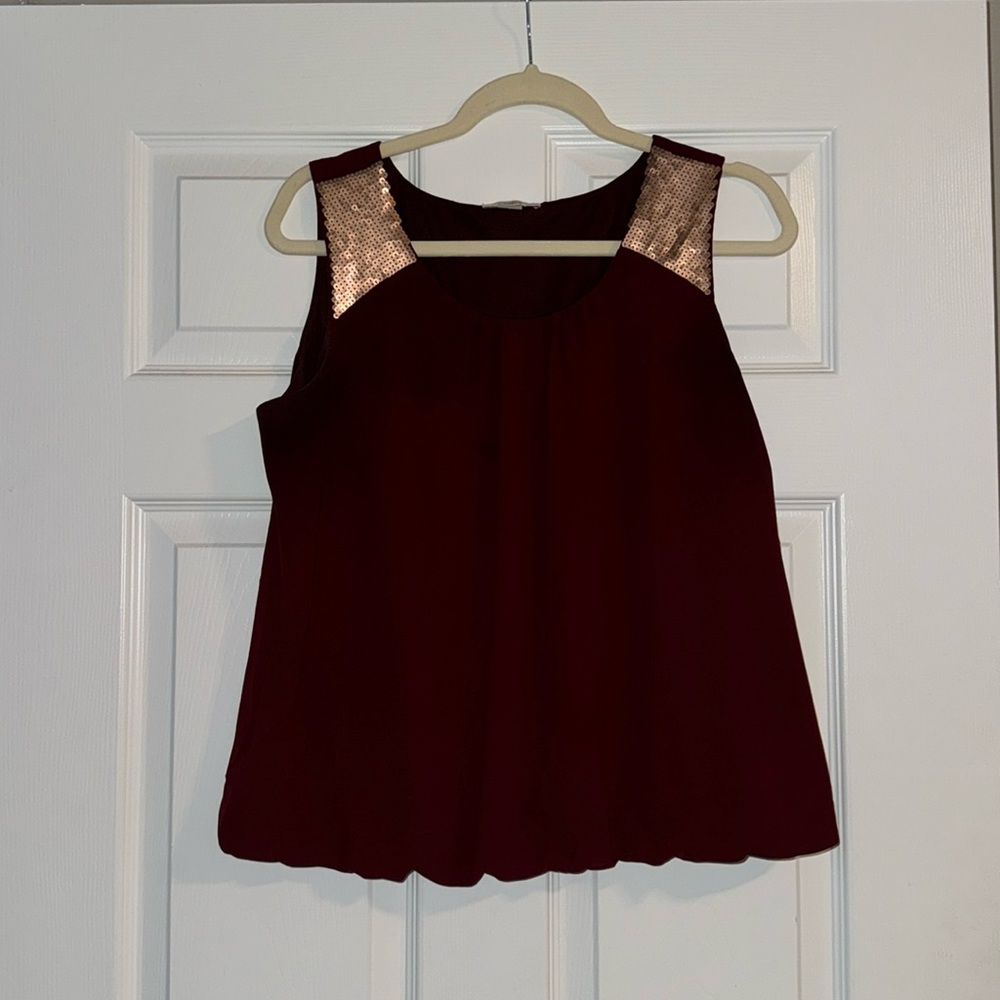 Loft Large Petite Ruby and Rose Golden Sequin Tank Top Perfect for Holidays